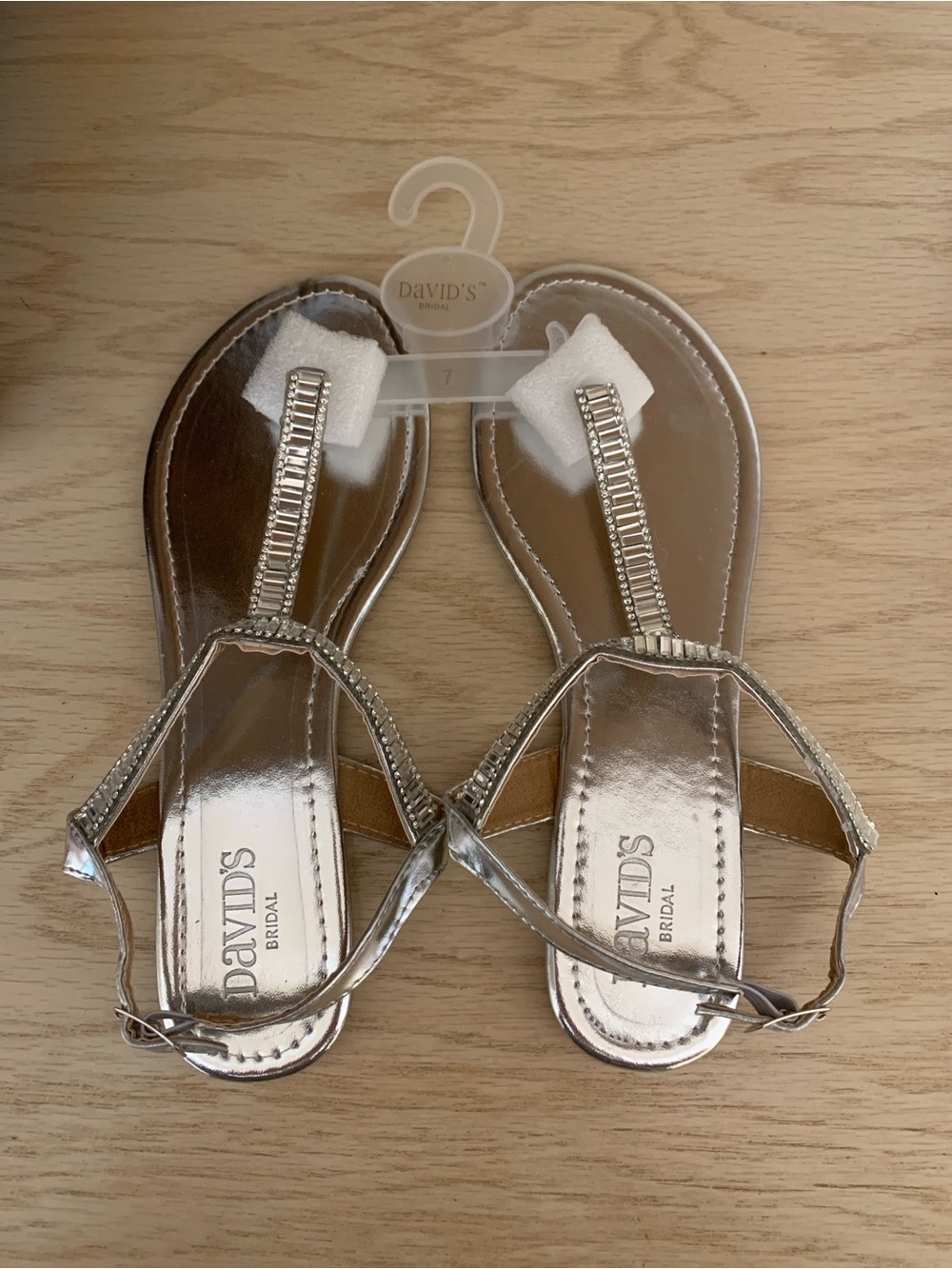 Davids Bridal Prom Size 7 Silver Baguette Crystal Strappy Sandals B Grace